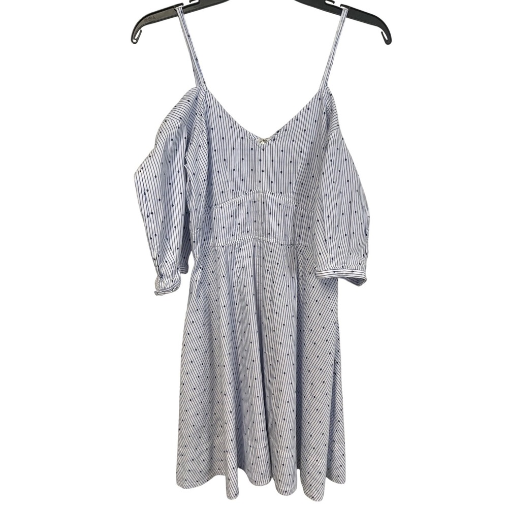 Derek Lam 10 Crosby Cold Shoulder Blue Striped Clip‎ Dot Cotton Dress Size 6